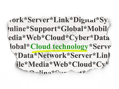 Cloud 技术概念 纸面上的云技术数据创新绿色标签报纸全球解决方案高科技网站社会图片