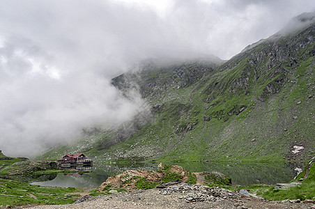 山区地貌蓝色高度场景建筑房子全景旅游地标国家反射图片