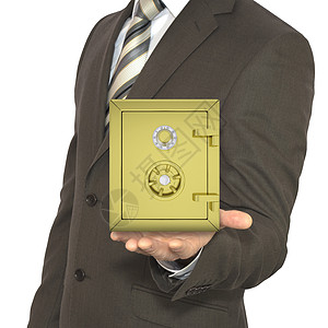 穿着西装的人拿着金子安全人士保护盒子银行利润金融经济投资套装订金图片