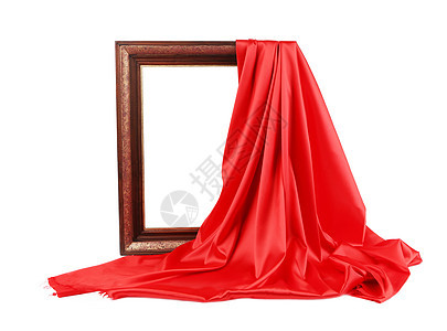 红色丝绸的木框照片织物木头边界仪式奖项框架纺织品画廊奢华图片