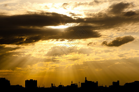 在城市的晚上旅行建筑天空场景中心蓝色橙子太阳商业日出图片