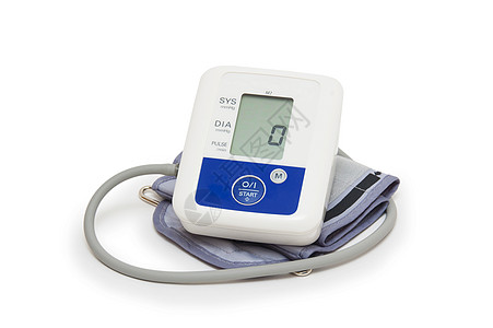 白色背景上带有爱心符号的数字血压计数字血压计压力控制乐器测量高血压速度监视器监控压力计临床图片