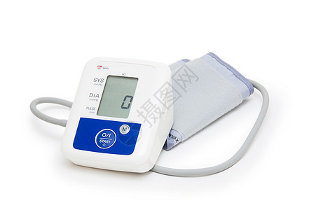 白色背景上带有爱心符号的数字血压计数字血压计监视器仪表保健速度测量控制考试诊断高血压临床图片