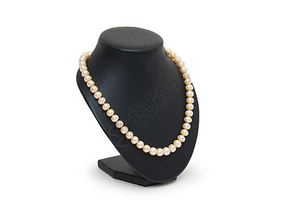 黑假发的珍珠项链被隔离模型宝石礼物宝藏珠宝女性光泽度展示海洋珠子图片