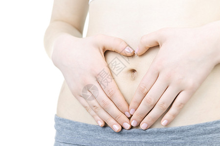 心形手放在肚子上女性减肥饮食怀孕健康腰部腹部女孩数字按钮图片