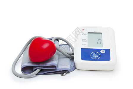 白色背景上带有爱心符号的数字血压计数字血压计诊断临床卫生仪表压力测量保健展示乐器高血压图片