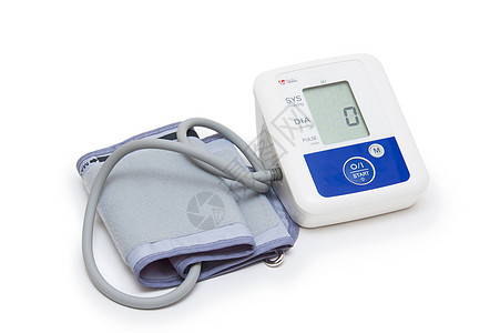白色背景上带有爱心符号的数字血压计数字血压计监视器电子概念保健临床脉冲卫生控制展示高血压背景图片