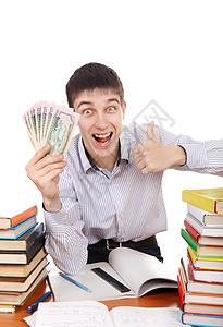 有钱的学生工作现金图书教育工资金融桌子支付礼物男人图片