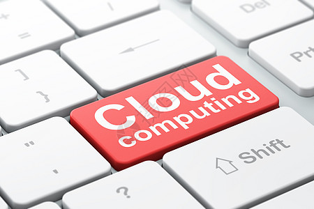 Cloud 网络化概念 计算机键盘背景的云计算钥匙软件社会创新红色网络全球网站技术数据图片