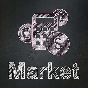 美元市场金融概念 计算器和黑板底底盘市场背景