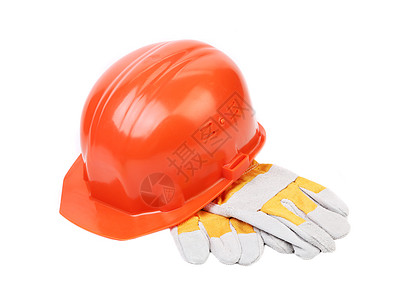 戴着皮手套的红色硬帽承包商安全帽物品老板工作工匠眼镜员工危险工人图片