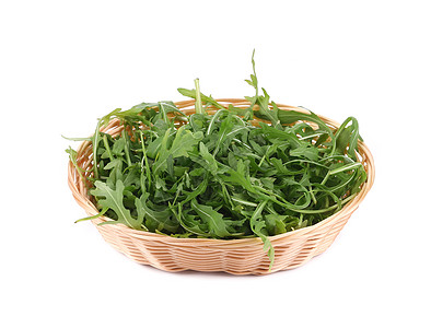 新鲜的Arugula沙拉食物柳条绿色起动机蔬菜盘子排毒火箭叶子篮子背景图片