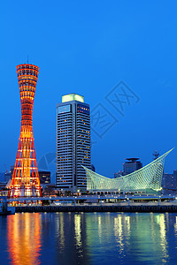 日本城市夜里神户市建筑学地区海岸场景血管港口城市工业海岸线景观背景