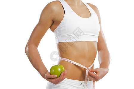 腰部的年轻运动女性减肥腹部测量肥胖腰围身体训练营养数字女孩图片