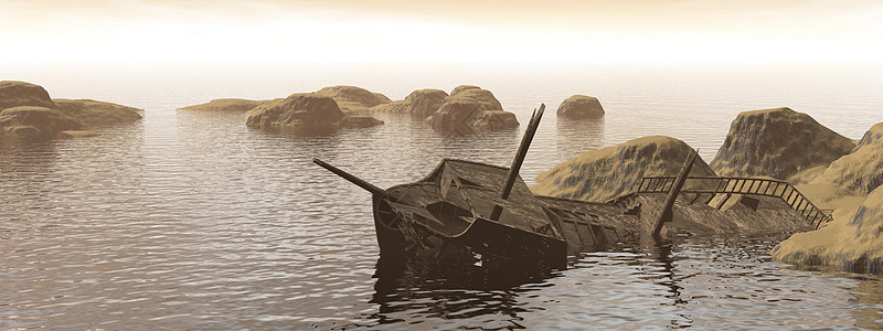 旧残骸  3D海盗破坏宝藏旅行插图海洋蓝色血管危险历史图片