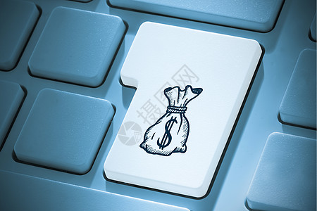 输入密钥时货币袋的复合图像键盘涂鸦电脑经济手绘解雇财富绘画计算白色图片