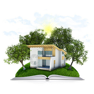 书页上有草 树木和房屋窗户环境植物草地绿色谎言天空太阳房子场地图片