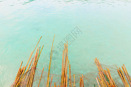 划竹船人竹竹海海岸生产圆圈海鲜蓝色农场水池养殖海浪正方形背景