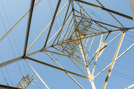 高压电压电线传播技术力量线条工业网格金属电缆天空活力图片