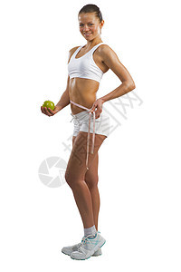腰部的年轻运动女性身体腰围腹部饮食测量减肥重量训练橘皮肥胖图片