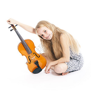 穿着小提琴快乐服装的年轻女孩孩子女性乐器教育魅力音乐会天赋金发女郎情感细绳图片