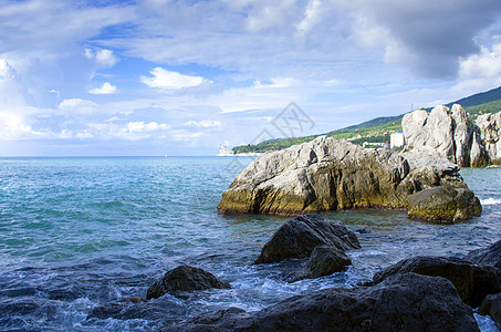 日出时在契科夫湾的暴风海全景风暴海岸天空天气河口太阳热带旅游旅行图片