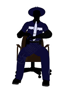 男警官在A组主席的座位上坐着 说明Silhouette城市巡逻员椅子法律徽章剪影男人插图警察艺术图片