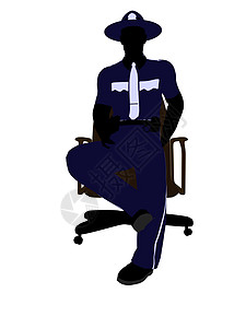 男警官在A组主席的座位上坐着 说明Silhouette法律徽章部门城市插图执法男人巡逻员椅子艺术图片