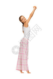 穿着睡衣做晨操的妇女女孩福利数字青年成人衣服幸福训练微笑快乐图片