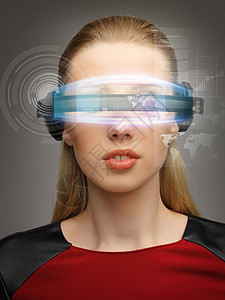 戴未来眼镜的妇女福利技术电子人创新科学女孩数据纳米女性小说图片