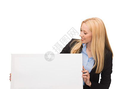 白白空白板的女商务人士白色老师微笑广告商务框架人士木板公司老板图片