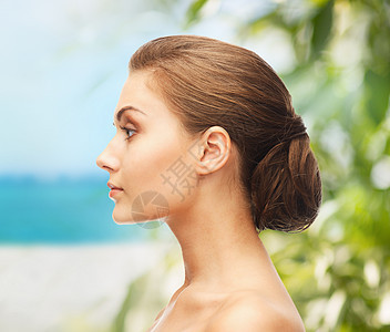 美丽的女人的脸耳廓头发女士耳垂生态女性新娘治疗听力皮肤图片