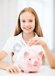 儿童养猪银行童年女孩青春期瞳孔幼儿园货币学习储蓄学者孩子图片