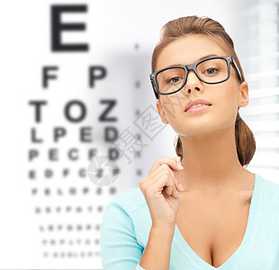 戴有眼睛图的眼镜的妇女病人图表验光保健女士光学检查医疗考试外科图片