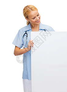 带空白板 微笑着的女医生或护士保健药品成人卫生情况职业帮助医院医疗保险兽医图片