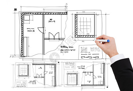 结束商务人士手绘蓝图的图画图片