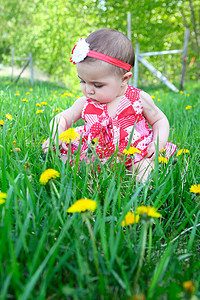 鲜花宝宝植物农场乐趣植物群晴天花朵场地孩子女孩黑发图片