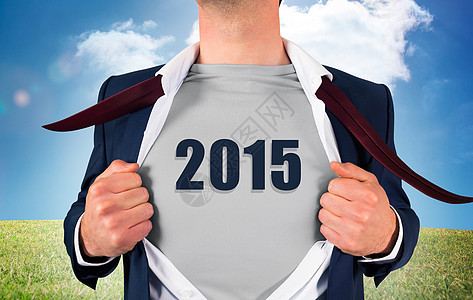 商务人士以超级英雄风格打开衬衫的复合图像Name商务新年天空开幕式牵引领带拉伸套装计算机晴天图片