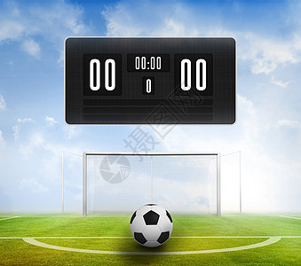 没有得分和足球的黑记分牌计算机黑色绘图蓝色运动门柱时间团队世界皮革图片