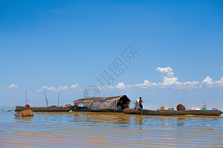 浮动村生活建筑木头文化热带传统高棉语运输反射漂浮图片