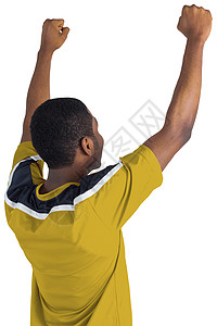 黄色球衣足球队的加油足球粉丝扇子支持者活力观众黑色杯子男性男人欢呼欣快感图片