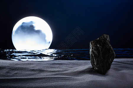 我相信月亮月落假期海洋岩石蓝色白色天空图片