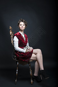 新维克模型首饰椅子黑色女士工作室裙子亚时代邻家女孩红色天鹅绒图片