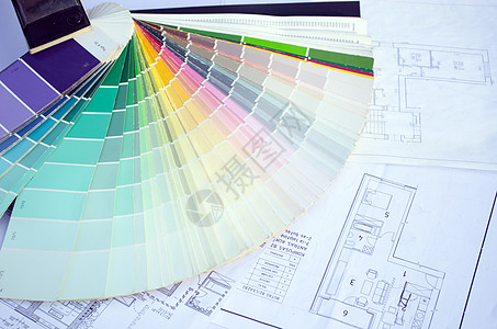 目录设计调色板样品在房屋设计图纸上背景
