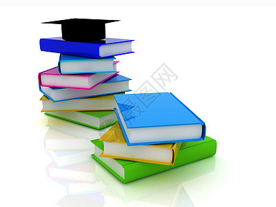 带有书籍的毕业帽子教育金子仪式传统荣誉文凭学校智慧证书大学图片