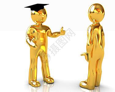 金色3D男子 顶着毕业帽子和一个男人图片