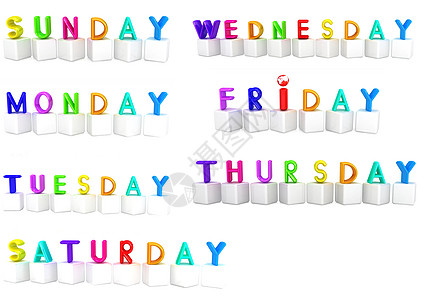 一组三维彩色立方体 带有白字母 - 本周的天数图片