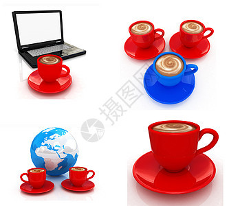 咖啡套咖啡机时间监视器茶杯笔记本键盘办公室服务早餐茶碗咖啡图片