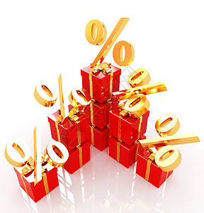 百分比和馈赠季节销售假期储蓄商业盒子金子零售庆典贸易图片