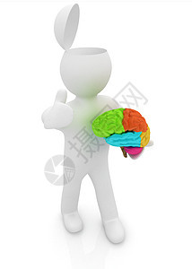 3D的人  有半个脑袋 大脑和脑部的人头脑科学手术半头风暴商业神经智慧教育天才图片